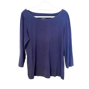 Lilly Pulitzer Navy Blue Pima Cotton Boatneck Top XL Soft Classic Preppy Coastal